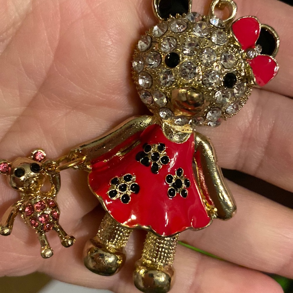 Red dress teddy bear necklace